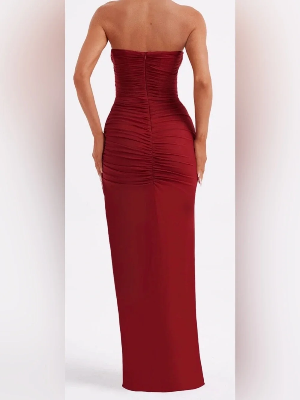 Ruched Wine Red Maxi Dress - Picture 2 of 5